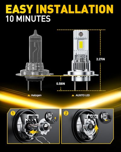 Image of AUXITO H7 Bulb - 1000% Brighter 6500K White Illumination, Factory Halogen Size Match, Simple Plug and Play, 99% Vehicle Compatible, Pack of 2