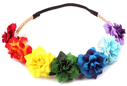 SAE99 Handmade "Rainbow" Floral Flower Crown Stretch Headband