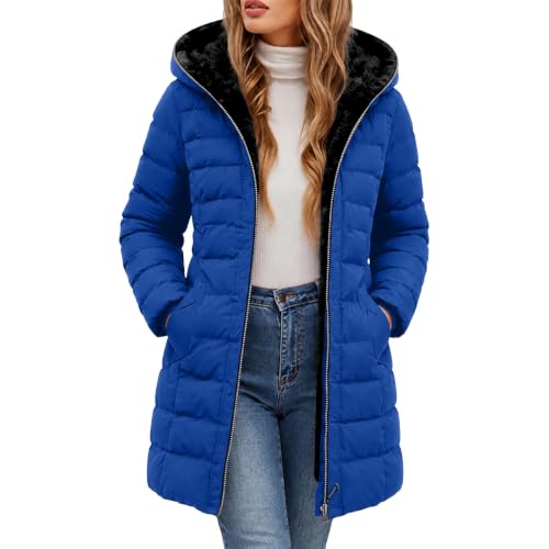 FPMLUXLL Puffer Jacket Womens Long Fur Hooded Warm Winter Quilted Jackets - image 1
