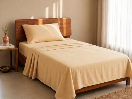 Image of LANE LINEN 100% Organic Cotton Bedsheet for Single Bed - Linen | GOTS Certified, Percale Weave, 60x90 inches, Soft & Breathable, Machine Washable, Includes 1 Pillow Cover