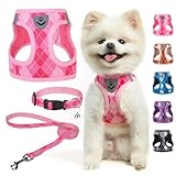 SCENEREAL Small Dog Harness and Leash Collar Set, Step in No Pull Soft Mesh Dog Harnesses for Small Medium Sized Dogs Puppy and Cats Outdoor Walking, No Chock Reflective Vest Harness, Pink Plaid S