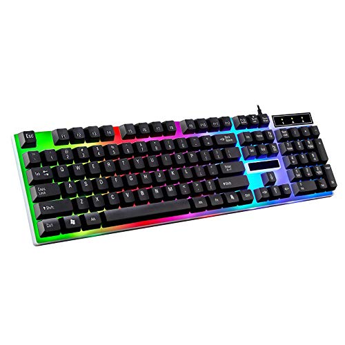 Preisvergleich Produktbild LQY Bunte Beleuchtete Tastatur, Gaming-Tastatur, Luminous Mechanische Gefühl Wired USB, Geeignet für Office / Home / Studie Etc - Schwarz