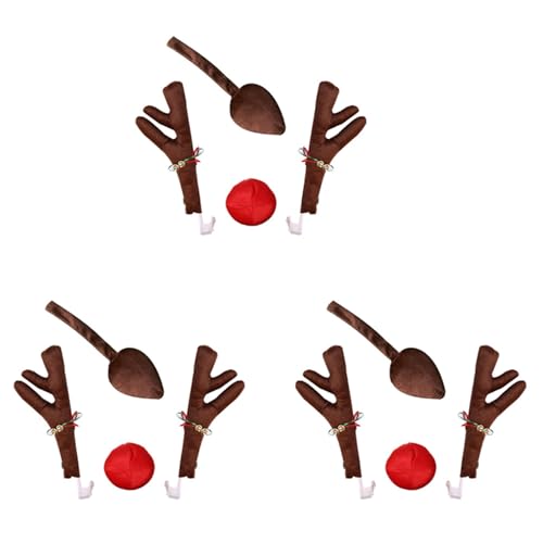 Décoration de renne voiture ensemble Rudolph de 3 pièces avec bois et nez rouge de Noël