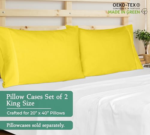 Image of Royale Linens King Pillowcase Set of 2 - Bed Pillow Cover - 20 inch x 40 inch - Pillowcases - 1800 Brushed Microfiber, Wrinkle & Fade Resistant - Soft & Cozy- King Size Pillow Case (Yellow)