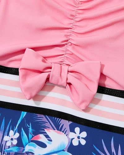 Century Star Girls Bathing Suit One Piece Swimsuit for Kids Cute Bow Striped Swimwear for 4-13 Years4