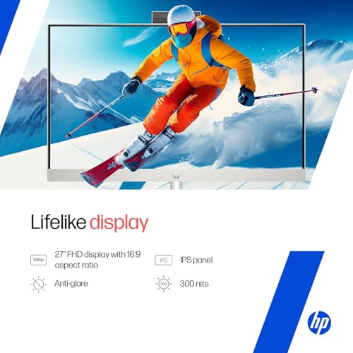 Image of HP All-in-One, 13th Gen Intel Core i3-1315U (8GB DDR4, 512GB SSD) IPS,300 nits, Anti-Glare, FHD, 27''(68.6cm), Win11, M365* Office 24, Shell White, 6.42kg, FHD IR tilt Camera, 27-cr0902in /cr0906in