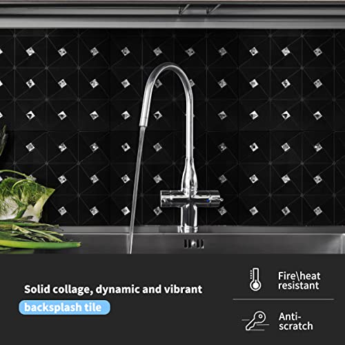 Art3D 10-Sheet Peel And Stick Backsplash Metal Mosaic Tiles For Kitchen Wall Decor, Stick On Aluminum Composite Tiles Stikers, Black Windmill Puzzle Glass Mixed #TOP1