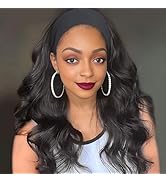 Long Wavy Headband Wig for Women Body Wave Human Hair Wigs with Headband Attached Glueless Long B...