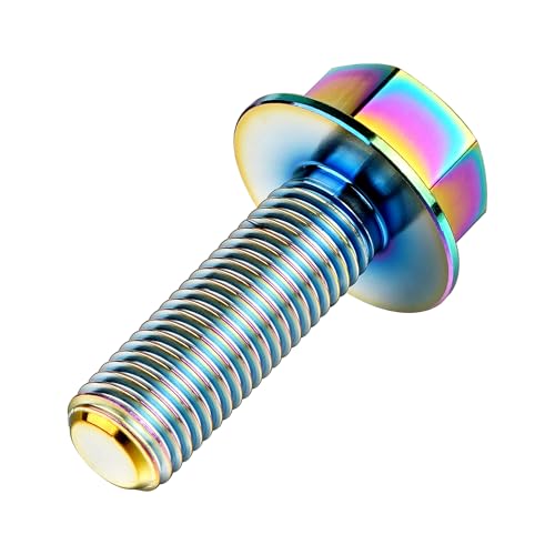 Image of Ti Screws M10 x 20 25 30 35 40 45 50 55 60 65 70 75 80 90 100mm 1.25 Pitch Titanium Flange Hex Bolt Pack of 4 (Rainbow, M10x30mm)