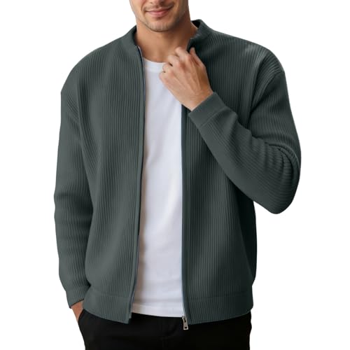 Chaqueta de punto grueso ligero para hombre estilo monocolor con elegante cuello alto