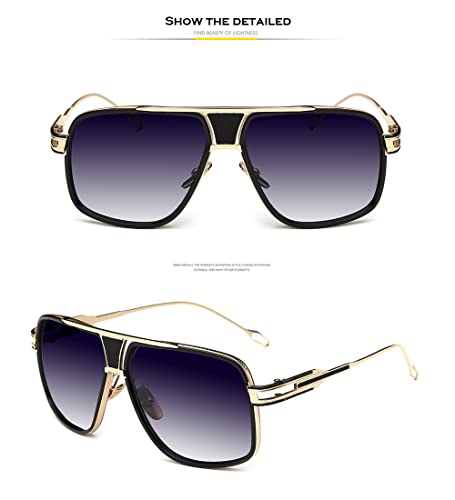 Image of Aviator Sunglasses for Men Retro Fashion Gold Oversized 70s shades | Disco Party Casual Lentes De Sol Hombre Large Big Designer 70s Outfits Sun Glasses Cool Metal Vintage Stylish Tinted Eyewear