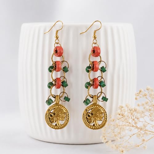 Image of Royal Queen & Empress Handcrafted Tribal Dhokra Earrings Collection for Women - Statement Ethnic Designs in Multiple Colours