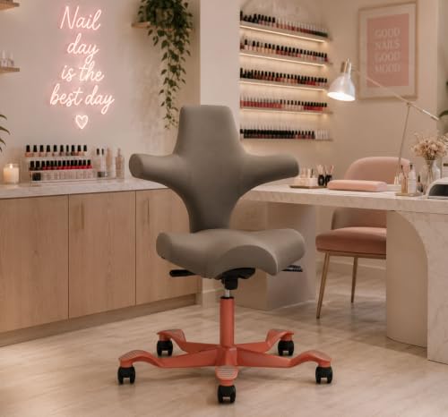 Image of HAG Capisco Standard Chair-Blush Rose Frame-Upholstered Gray Ash Vinyl
