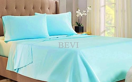 Image of BEVI Bedsheet for Double Bed 300 TC Flat Bedsheet with 2 Pillow Covers Size-(90 inchx95 inch) Aqua