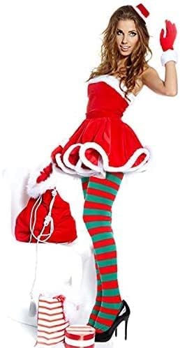 Image of Generic Striped Tights for Women, Adult Christmas Cosplay, Footed, Stretchy, Opaque Pantyhose, Semi Opaque, Xmas