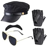 Beefunny Chauffeur Cap Limo Taxifahrer Thema Hut Handschuhe Krawatte Kit Kostüm Hochzeit Fahrer Service Chauffeur Set (Schwarz1)