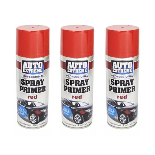 DIOXSTAR Red Primer Spray Paint, Matt Finish, Quick Drying, Non-Crack Paint, Suitable for Metal, Glass, Wood, Indoor and Outdoor Use, Easy to Use, 400ml (3 PCS)