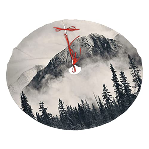Jupe de sapin de Noël canadienne en peluche - 121,9 cm - Motif falaise des montagnes fumées - Décoration de sapin de Noël