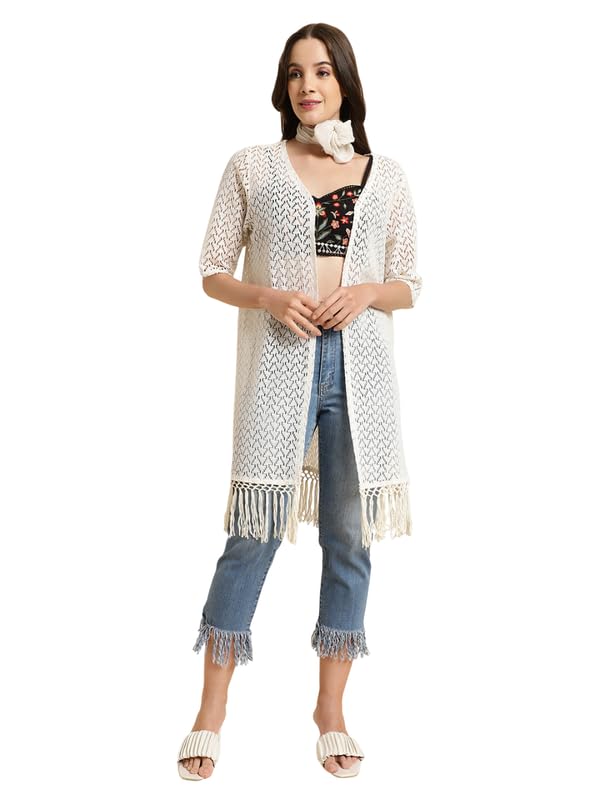 unaone Women Cotton Graphical Lace Cover Up Shrug Cardigan-picture-3