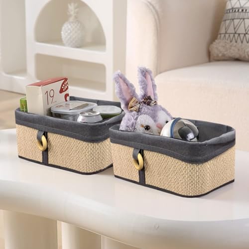 Image of LUXE HOME INTERNATIONAL Storage Basket Brick Bamboo Box Eco-Friendly, Foldable & Lightweight Organizer (Beige, 30x20x12 cm, Pack of 2)