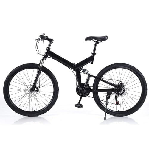 KIUGOP 26 Zoll Mountainbike Unisex Klappfahrrad Erwachsene, 21 Gang Zweirad Kohlenstoffstahl, Stoßdämpfung Scheibenbremse, Max Lastgewicht 150Kg,Schwarz