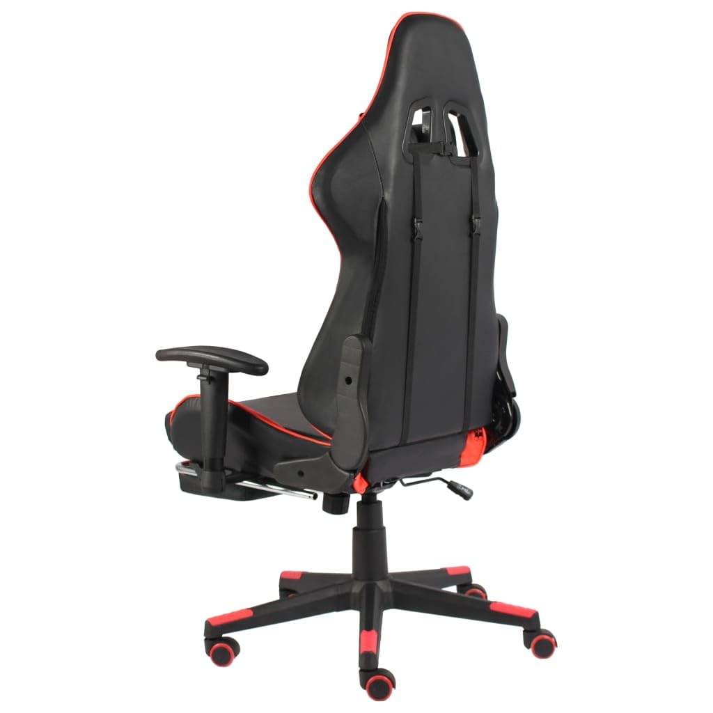 Höhenverstellbarer Gaming-Stuhl mit Fußstütze, Drehbar Rot PVC, hohe Rückenlehne mit 2 Kissen für Kopf und Taille, ergonomisch gepolsterter Sitz, verstellbare Rückenlehne