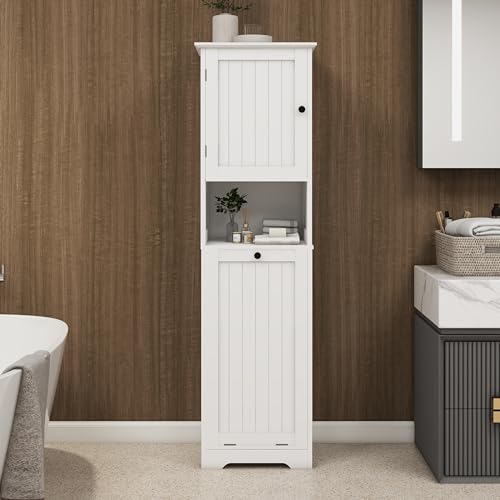 Tilted Laundry Sorting Cabinet, Easy Assemble, for Laundry Room, Bathroom, White. (Size 2)