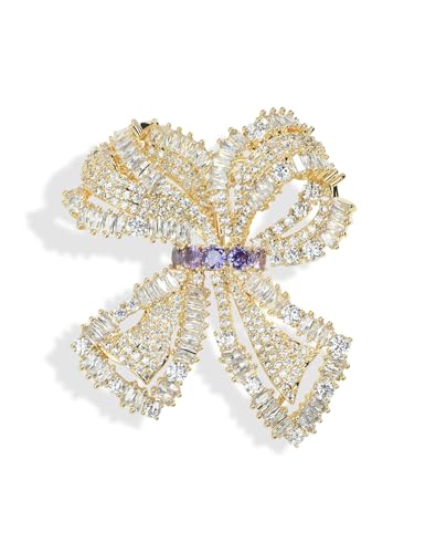 Image of Elegant Love Bow Brooch Micro Pave Cubic Zirconia Bowknot Wedding Bride Mother Brooch Pin Ribbon Shape Jewelry Brooch Breastpin