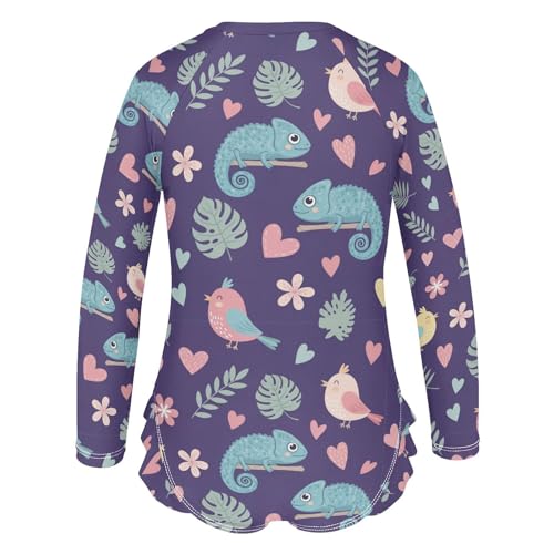 Chameleon Bird Pattern Girls Rash Guard Swimsuits Long Sleeve One Pieces Bathing Suit UPF 50+ Zipper Swimwear3