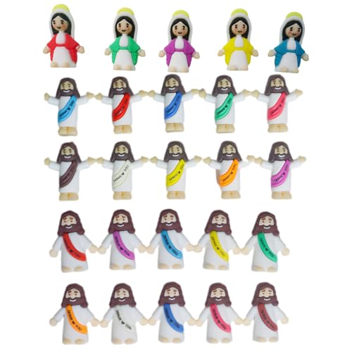 Aribliseza Figura de Jesus, 25 peças mini figuras de Jesus e Maria, presentes religiosos para a Páscoa, decoração cristã para crianças e adultos