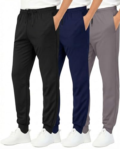 Real Essentials 3 Pack: Boys Athletic Jogger Sweatpants - Kids Teens Youth Active Sports Pants with Pockets Set 4 M (8/10)