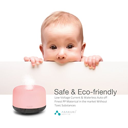 ASAKUKI 500ml Premium Essential Oil Diffuser, 5 In 1 Ultrasonic Aromatherapy Fragrant Oil Vaporizer Humidifier, Purifies The Air, Timer and Auto-Off Safety Switch, 7 LED Light Colors - Image 6