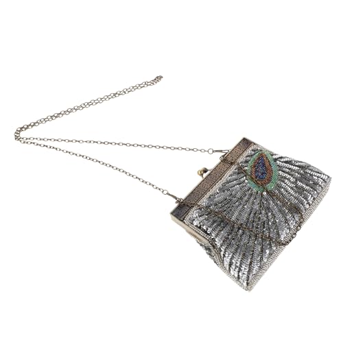 Pochette paon perlée style vintage pour soirée et mariage avec chaîne bandoulière amovible