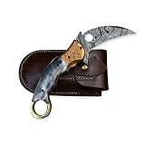 Morf Steelware Handmade Damascus Steel Folding Karambit Pocket Knife with Personalized Sheath for Me