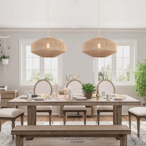 Hchunqjor Coastal Large Woven Pendant Light Fixture 17.8 inch One-Light Adjustable Natural Hemp Rope Cage Pendant Lighting for Kitchen Island Dining Room Living Room Farmhouse - Image 2