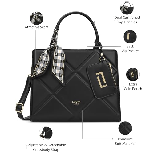 Image of Lavie Luxe Women's Quare26 Extra Large Laptop Satchel Bag | Upto 14 Inch | Satchel Handbag for Work | Ladies Purse | Stylish Shoulder Bag | Gift for Women