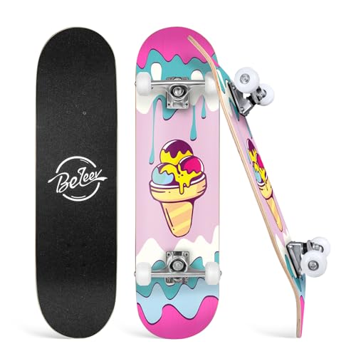 Image of BELEEV Skateboards for Beginners, 31 x 8 inch Complete Skateboard for Kids Teens Adults, 7 Layer Canadian Maple Double Kick Deck Concave Cruiser Trick Skateboard with Multifunction Skate T-Tool