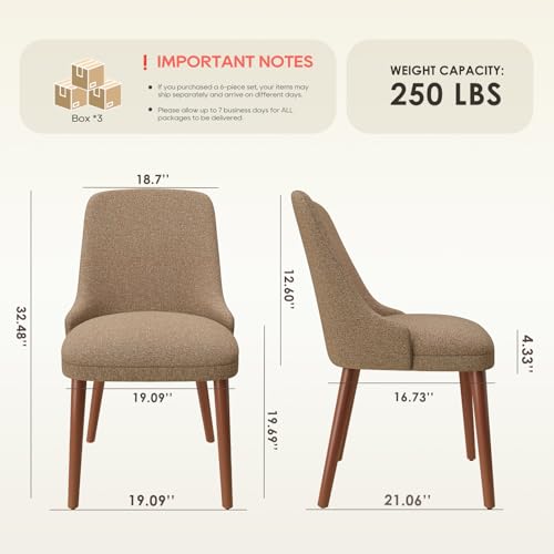 Image of MALOL Dining Room Chair Set of 6, Upholstered Kitchen Chairs with Wood Legs, High-Back Padded Dining Chairs for Dining Room /Restaurant /Cafe, Camel