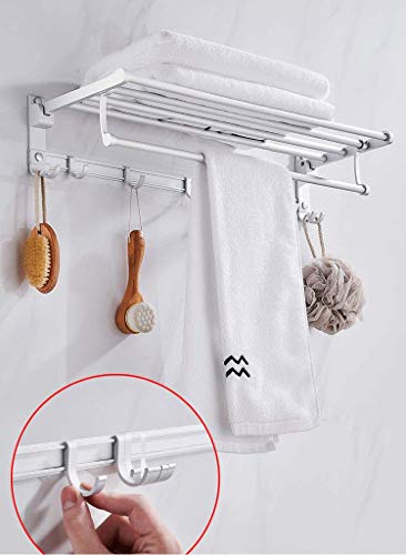 Toallero de aluminio espacial con estante de baño plegable doble de 60 cm 4