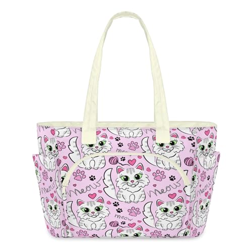 Sac fourre-tout léger matelassé avec chatons imprimés pour femme