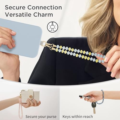 Image of POSADINA Natural Stone Phone Charm, Beaded Healing Phone Wrist Strap, Handmade Cellphone Chain Lanyard with Tether Tab