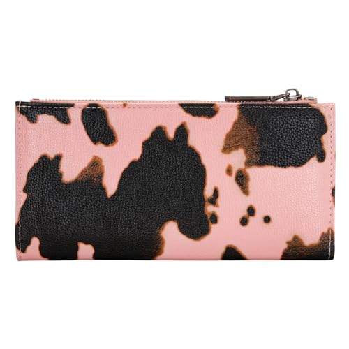 Image of Wrangler Cow Print Wallets Womens Bifold Credit Card Wallet Women's Wallets, Card Cases & Money Organizers Pink Wallets for Women Ladies Female Cash Wallett with Smooth Zipper