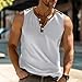 Mens Sleeveless Henley Shirts Big & Tall Summer Button Down Tank Tops Casual Distressed Relaxed Fit Vintage Shirts White