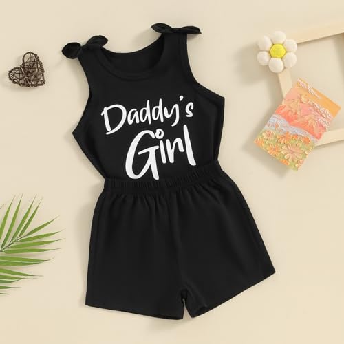 Image of Toddler Little Girl Clothes Summer Sleeveless Daddys Girl Letter Tank Tops Shorts Set 2Pcs Kids Casual Outfits