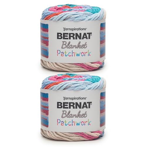 Image of Bernat Blanket Patchwork Yarn for Crocheting Soft, Beach Towel, 2-Pack