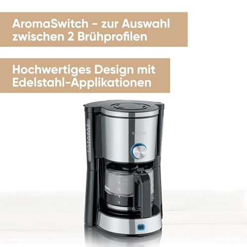 SEVERIN Kaffeemaschine "TypeSwitch" mit Glaskanne, AromaSwitch zur Wahl zwischen 2 Brühprofilen, Kaffeeautomat für bis zu 10 Tassen, 1.000W, Edelstahl-gebürstet-schwarz, KA 4825 – Bild 3