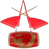 BAZEITFLOW 牛革製ウエストドラム ポータブル 用ウエストドラム 伝統龍柄プリント付き 1個 腰装着紐付 大人も使用可能