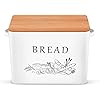 P&P CHEF Bread Box for Kitchen Counter, Metal Bread Storage Bin with Wooden Cutting Lid, Large Capacity for Holding 2+ Loaves, Retro Modern Style, Size 13 x 7.2 x 9.7, White