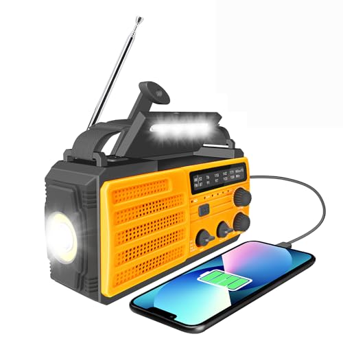 Radio D'urgence Portable 20000mAh - FM/AM, Lampe Torche, SOS, Charge Manivelle/solaire/USB, Pour Camping