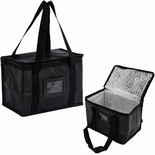 Food Delivery Bag 10 L Insulated Thermal Bag Grocery Shopping Bags Picnic Bag Insulated Pizza Delivery Bags Warm & Cooler Bags for Catering Grocery Transport Commercial Grade Reusable(Black)
